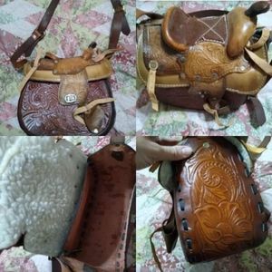 Stamped leather horse saddle purse